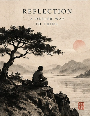 Reflection — original sumi-e illustration with philosophical principle