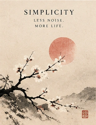 Simplicity — original sumi-e illustration with philosophical principle